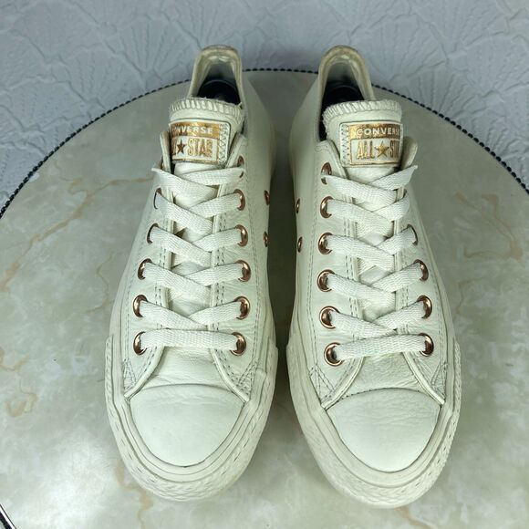 Converse CTAS Sneakers Women Sz 7 Cream All Leather Low Top Limited Edition Shoe - Picture 4 of 11